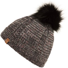Faera Winter Hat Coloured Yarn Lined with Faux Fur Bobble Hat Fleece Lining Winter Knitted Hat Beanie Hat Women Men One Size 01, charcoal