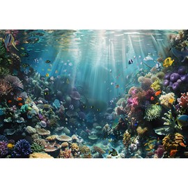 Laeacco 5x3ft Under The Sea Backdrop Underwater World Ocean Coral Tropical Fish Deep Sea Sunshine Scenery Photography Background for Mermaid Girl Birthday Baby Shower Party Decor Photo Booth Props