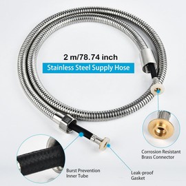 Shower Hose, 2m Stainless Steel Long Shower Pipe, Replacement Shower Tube, High Pressure Resistance, Anti-Kink and Leak-Proof with 2 Washers, Chrome Universal G 1/2 Connection