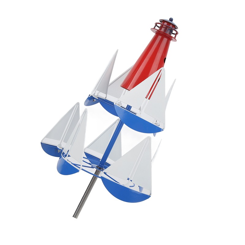 Summer Lighthouse Sailboat Windmills 360 Degree Rotation Weathervane Metal Windmill