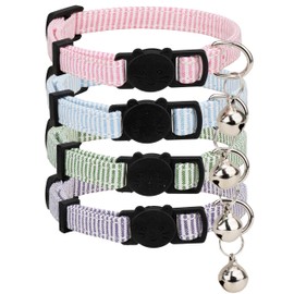 Gyapet Cat Collar 4 Packs Set Safety Breakaway Buckle Bell Kitten 7-11" Girl Boy Adjustbale Cute [4pcs] Pinstripe