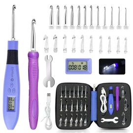 Crochet Hooks with 22 Interchangeable Hooks Kit - Light Up Crochet Hook Set - Ergonomic for Arthritic Hands, Digital Stitch & Row Counter - Lighted Crochet Needles Kit with Case (Blue, 22 Size)
