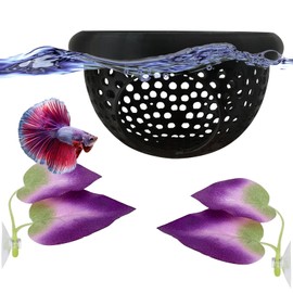 3Pcs Betta Fish Tank Accessories-Floating Betta Hide & Fish Leaf Hammock, Feeder, Hiding Spots for Betta Fish