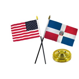 Trade Winds USA 50 Star & Dominican Republic 4"x6" Flag Desk Set Plastic Table Stick Staff Gold Base