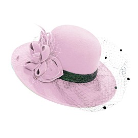 Caprilite Large Brim Felt Fedora Formal Hat Wool Mix Occasion Birdcage Veil Netting Hatinator Fascinator (Wool Blend, Blush Pink)
