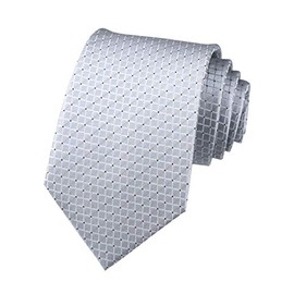 Men Kids Metal Grey Silk Cravat Woven Tie Plaid Textile Business Casual Neckties