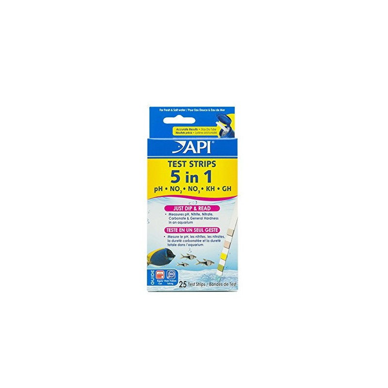 API DE-33G 5-in-1 Test Strips Pack of 25 for Freshwater