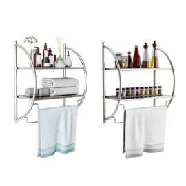 S AFSTAR 2 Pack Towel Racks for Bathroom, 2-Tier Chrome Bathroom Towel Holders with Leaky Design Shelves & Towel Bars, Wall Mounted Shelf for Bathroom Kitchen Living Room, 18" W X 10" D X 22" H