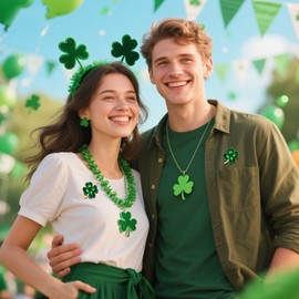 St. Patrick's Day Clover Leaf Brooch Pin Rhinestone Shamrock Brooch Lucky Lapel Pins for Women Jewelry Dress Accessories