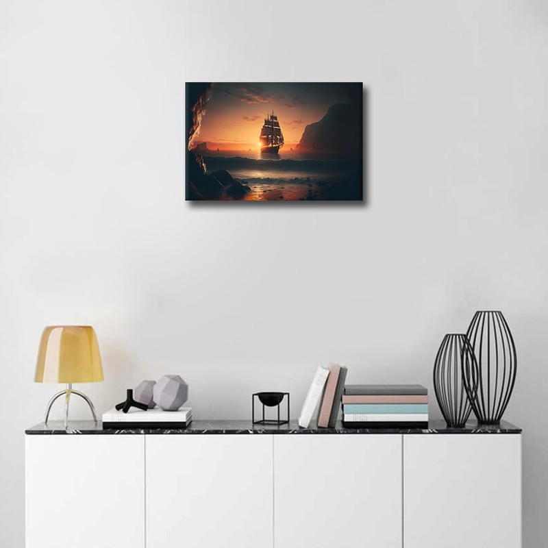 TISHIRON Beach Wall Art for Living Room Sailboat Nautical at