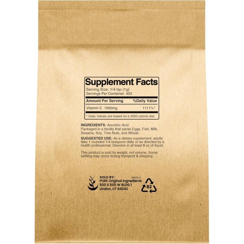 Pure Original Ingredients Vitamin C Powder (1 lb) Ascorbic Acid,