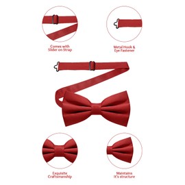 Trimming Shop Assorted Colour Bow Ties for Men - Pre-Tied Butterfly Necktie with Adjustable Strap - Satin and Polyester Accessory for Wedding, Party, Event (Burgundy)