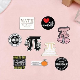 Dreuyet 9 Pcs Pi Symbol Math Brooches Enamel Pin Cute Mathematical Symbol 3.14 Sign Pi Day Lapel Brooch Badge Clothing Bag Decor Math Lover Teacher Back to School Gift (Simple)