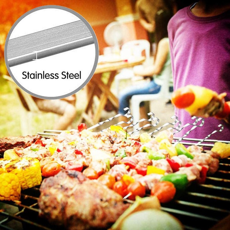 10 Pieces Stainless Steel Barbeque Grilling Skewers Outdoor Camping Barbecue