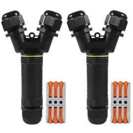 MELIFE 2PCS IP68 Waterproof Electrical Cable Connector, Outdoor 3 Way Y Shape Junction Box, 32A/450V Waterproof Wire Connectors for AWG 28-12, Quick Screwless Installation