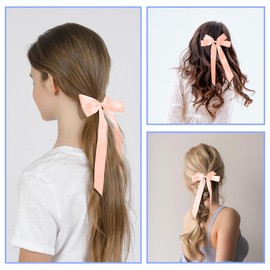 3 PCS bows for hair,Long tail satin ribbon hair bows,Including pink hair bow,Suitable for women, girls, and young children with ponytails and hair bow clips,Blue sapphire blue pink