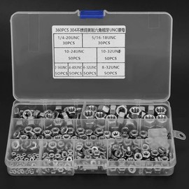 Ouitble 360 PCS UNC 304 Stainless Steel Hex Nuts, 360 Pieces, Coarse UNC Thread, Hex Nut Fastener, Silver, with Box for Repair, Industrial (1/4-20UNC)