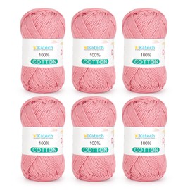 Katech Pure Cotton Yarn for Crocheting & Knitting–Soft Sport Weight CYC #2, 6 Skeins (50g Each, 300g Total), Ideal Crochet Yarn for Dishcloths, Baby Clothes, Socks, Lightweight Scarves(Nude Pink)