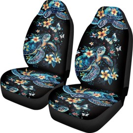 Howilath Sea Turtle Floral Car Front Seat Cover for Men Women Stretchy Bucket Seat Covers High Back Accessories Interior Decor - 2 Piece
