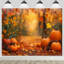 BlissYard 8x6ft Autumn Forest Backdrop Banner with Pumpkins Pinecones Fall Leaves Decoration for Home Party Supplies Photo Backdrop Seasonal Decor Wall Hanging for Party Decoration Supplies
