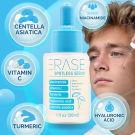 ERase Spotless Serum - Vitamin C Serum for Dark Spots with Niacinamide 5%, Korean Skin Care, Proactive Acne Treatment For Face, Hyaluronic Acid Hydration, Soothing Turmeric & Centella Asiatica, 1fl oz