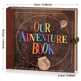 Our Adventure Book, Retro Scrapbook Photo Album, Movie Up Travel Scrap book for Anniversary Wedding Holiday Valentines Day Birthday (Red) … (lock set)