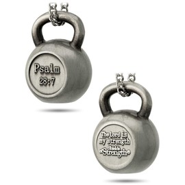 Shields of Strength Women's Antique Finish Kettle Bell Necklace-Psalm 28:7