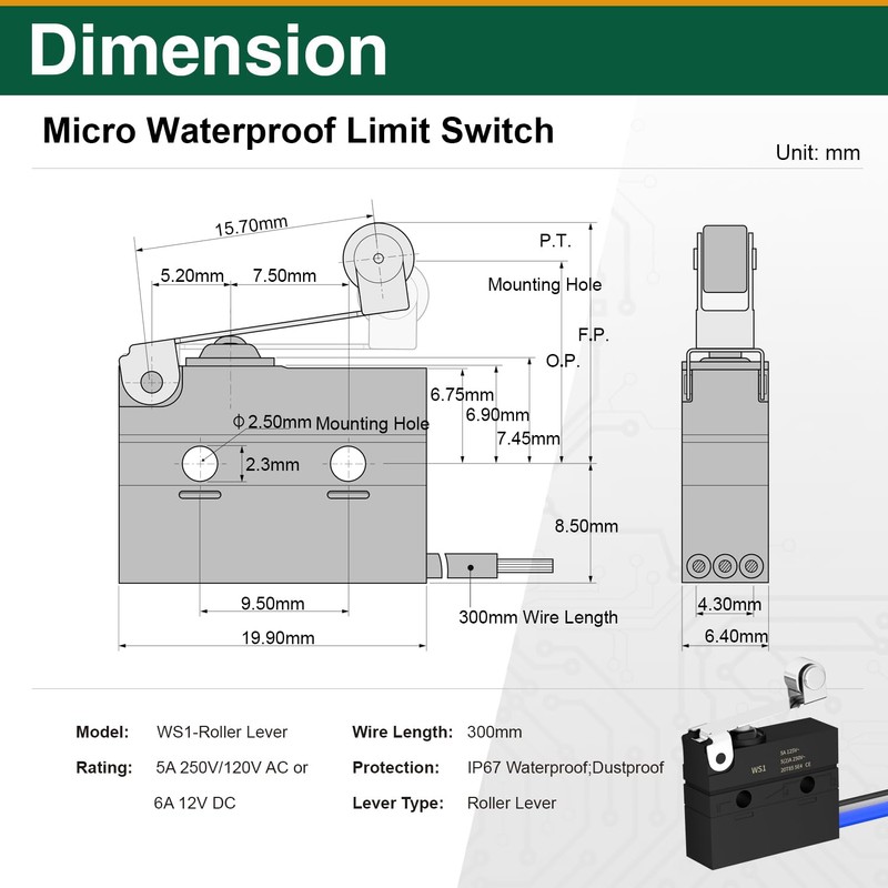 3PCS Waterproof Micro Limit Switch, SPDT 1NO 1NC, IP67 Sealed