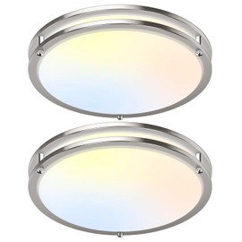 16 Inch 50W LED Ceiling Lights, Dimmable Brushed Nickel Flush Mount Ceiling Light, 2700K/3000K/4000K/5000K/6500K Adjustable, 5400LM Super Bright Ceiling Lamp for Bedroom Kitchen Office, 2-Pack