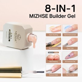 MIZHSE Builder Gel Nude, Builder Gel for Gel Nails, UV Gel for Nails, 8-in-1 Gels for Nail Extension/Base Coat/Strengthening Nail Design, 16 ml, Nude