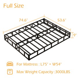Maenizi 9 Inch Full Size Box Spring, Heavy Duty Metal Box Spring Bed Base with Fabric Cover, Mattress Foundation, Easy Assembly, Noise Free, Black