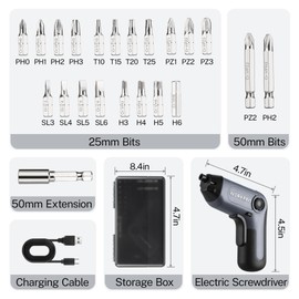 WORKPRO Electric Cordless Screwdriver with Offset Driving Shaft, 3.6V Automatic Rechargeable Screw Driver with 22PCS Bits, Battery Powered Automatic Screw Gun with LED Light & Carrying Case