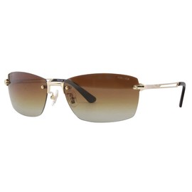POLICE Sunglasses SPLG39J 300P 60 2023 Model WIND Two-Point Borderless Men's Square Titanium Polarized Lens Frame Color: Shiny White Gold Lens Lens Color: Brown Gradient (Polarized Lenses), Frame