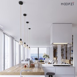 Hoopzi - Pendant Light 1 Flamming - 2.5 m Textile Cable Rope - 1 x E27 Socket - Vintage, Industrial for Dining Table, Living Room, Dining Room, Room, Bedroom, Kitchen