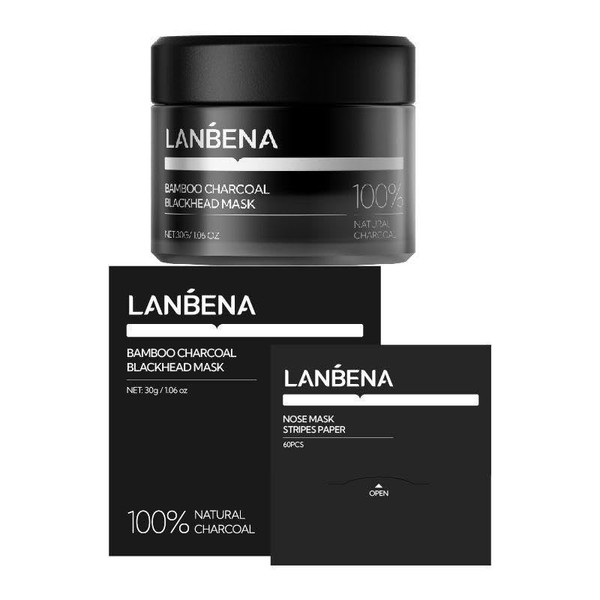 LANBENA Bamboo Charcoal Pore Strips（30g/1.06 Oz）, 60 pcs Nose Strips