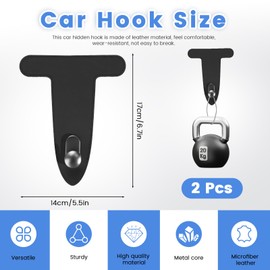 SNOMEL 2 Pcs Car Hooks for Passenger Glove Box, Self-Adhesive Headrest Hooks for Car Holder, Leather Car Purse Hook for Bags, Car Seat Back Storage Hook Accessories Organization (Front Single Hook)