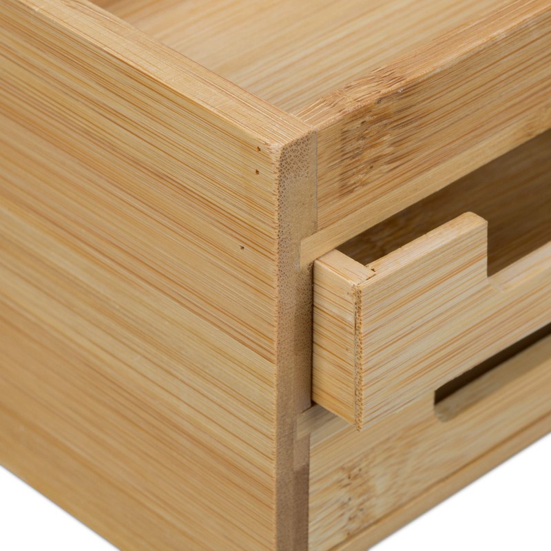 Relaxdays Schreibtisch Organizer Bambus, Stiftehalter Holz, Schreibtischbox Schubladen, HxBxT: 9,5
