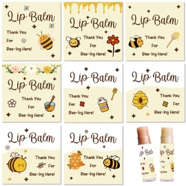 CRASPIRE 80Pcs 8 Styles Lip Balm Label Lip Gloss Stickers Paper Self Adhesive Waterproof Square Yellow Animal Bees Pattern Homemade Lipsticks Sticker Labels for DIY Craft Cosmetic Container Wrapping