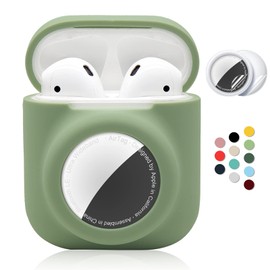 2 in 1 Silicone Protective Skin Cover Compatible with AirPod 1&2 and AirTag, Soft Comprehensive Protective Case with 2 PCS TPU Screen Protector, Anti-Scratch Anti-Fall Anti-Lost(AvocadoGreen)