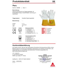 Hase Safety Peru Lightweight Welding Gloves, EN388, EN420, EN407, Size XXXL: