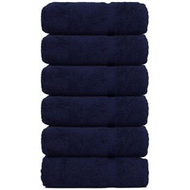 Luxury Hotel & Spa Collection, Quick Dry 100% Turkish Cotton 700 GSM, Eco Friendly Towel, for Bathroom, Gymand Kitchen Dobby Border Soft Hand Towel Set 16 X 30, Navy Blue, Hand Towels - Set of 6