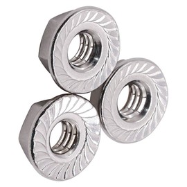 Glvaner M6-1.0 Thread Size (50 pcs) Stainless Steel Hex Flange Nuts Serrated Flange Hex Lock Nuts 304 Stainless Steel Full Thread