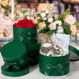 GnFlus Gift Boxes with Lids and Bow Ribbon for Presents Set of 4 for Arrangements Flowers Wedding Birthday Valentines Bridesmaid Christmas Party Green