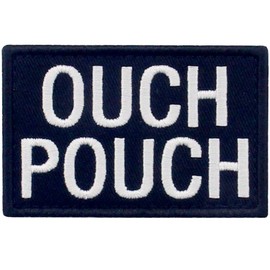 Ouch Pouch Embroidered Patch Tactical Morale Applique Fastener Hook & Loop Emblem, White & Black