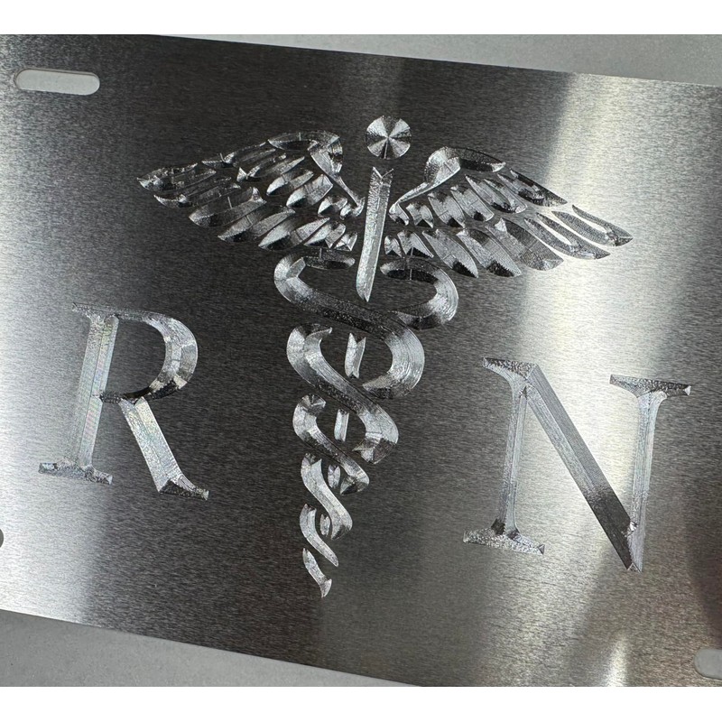 Engraved Silver On Silver RN Nurse Car Tag Diamond Etched