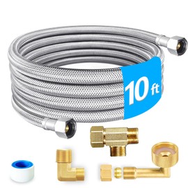Dishwasher Installation Kit - 10 FT Stainless Steel Braided Dishwasher Hose kit,Food Grade PEX Inner Tube Water Line with Add A Tee,3/8"MIP Elbow,3/8"x3/4"FHT Elbow
