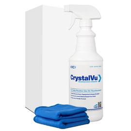 KICTeam - CrystalVu Touchscreen Mist Cleaner Kit - 32oz Spray Bottle with 2 Microfiber Cloth Wipes to Clean Screens on Computers, ATMs, Self Check Outs, Handheld Devices, and More