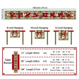 Christmas Table Runner 108 Inches Long Snowflake Buffalo Plaid Table Runner Christmas Theme Holiday Xmax Snowman Gnome Christmas Table Runner for Kitchen Dining Table Home Party Decorations