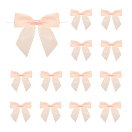 MECCANIXITY 30 Pcs Pre-Tied Bows Satin Ribbon Bows 4.5" Twist Ties Gift Bows for Craft DIY Candy Bags Christmas Wedding Decor Party Treat Bags Rose Gold