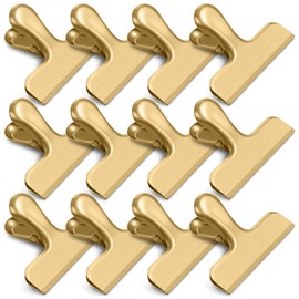 WUDIME 12 Pack Chip Clips, Stainless Steel Chip Bag Clips, Chip Clips Bag Clips Food Clips, Heavy Duty Bag Clips for Food Storage, Perfect for Kitchen Office Usage(Gold)